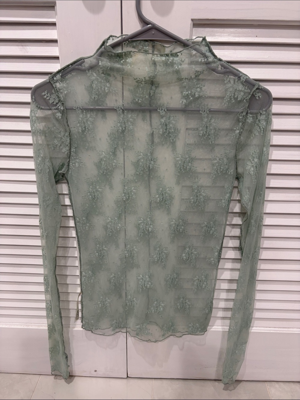 Free People Mint Sheer Floral Lace Long Sleeve Top